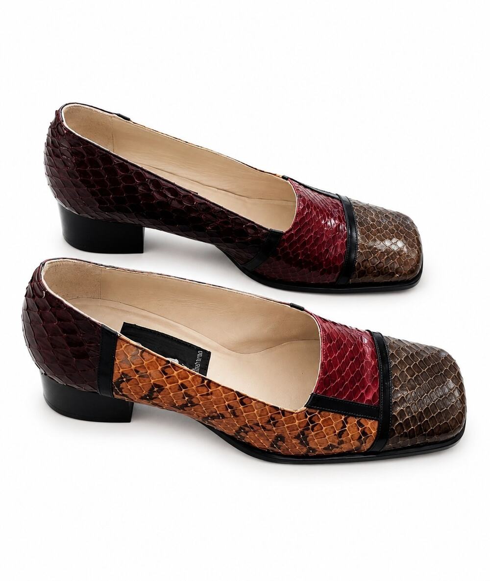Vintage Forenza Valentino Italy Genuine Python Heels Size 37 Y2K Square Toe